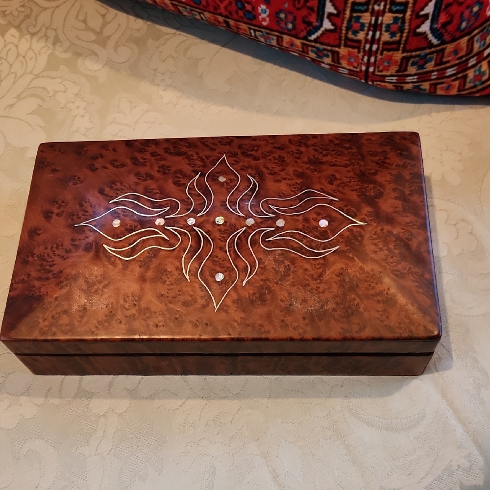 Moroccan Burlwood Inlay Jewelery Box